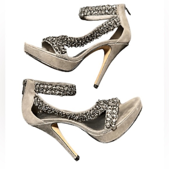 Pelle Moda Pewter Suede Rhinestone Embellished Platform Stiletto - Picture 3 of 4